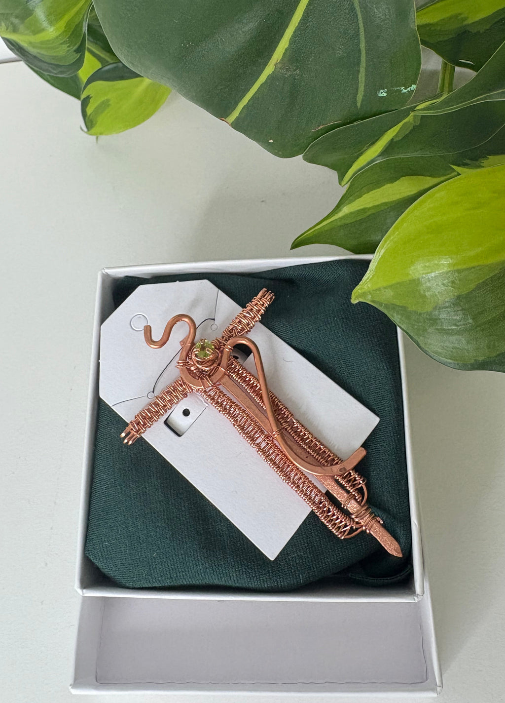 Copper Peridot Cross Blade Pendant