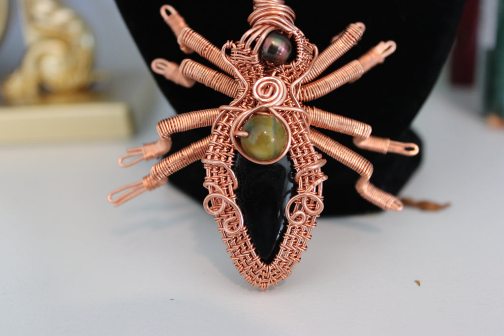 Black Widow Obsidian Spider Pendant